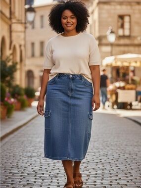 D/L Women’s  Blue Denim Cargo Jeans Skirt size 22